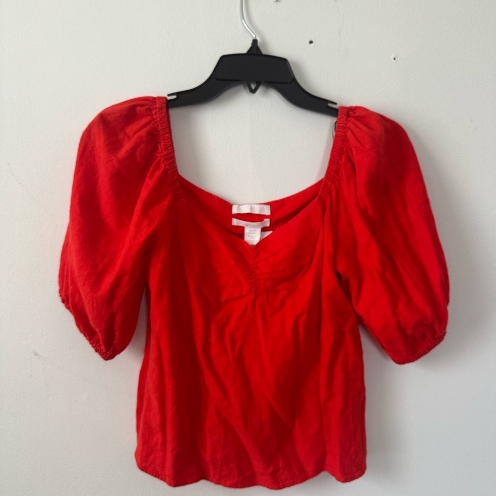 H&M Coral Puff Sleeve Shirt